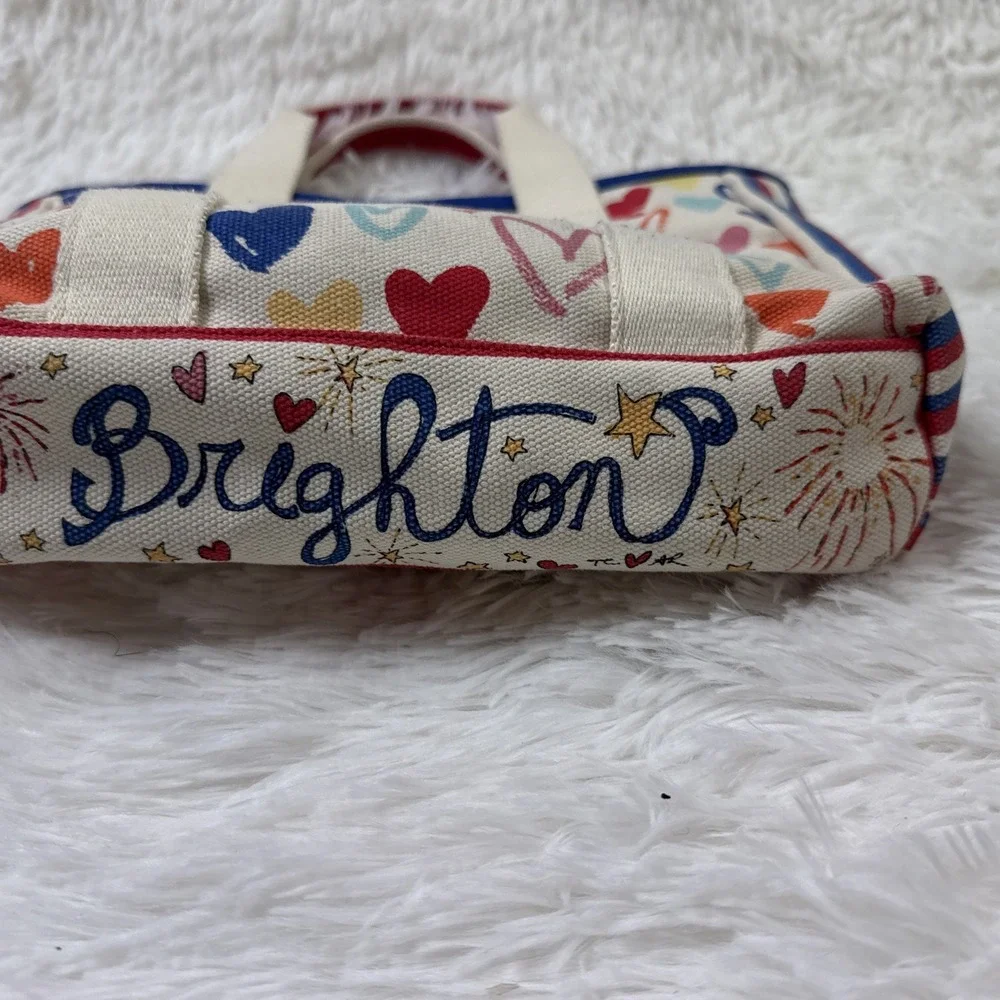 Brighton Red White & You Mini Tote Hearts LOVE Patch Crossbody Canvas Bag